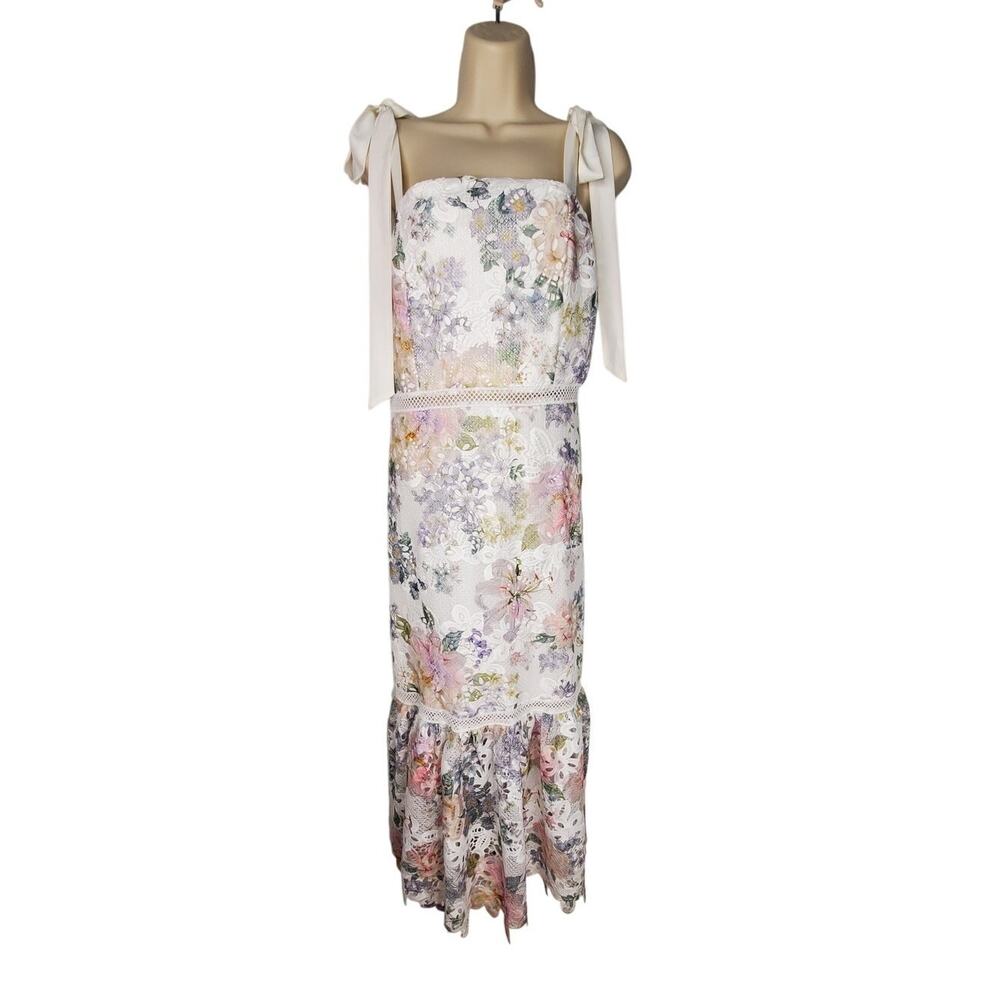 Arose Studio Madison Floral-Lace Tie Strap Sleeveless Midi Dress Size Medium - Picture 2 of 10